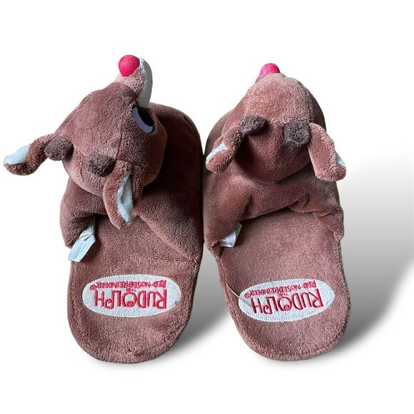 Rudolph the Red-Nosed Reindeer Kids Holiday Slippers Brown Cozy Non-Slip Winter - Picture 5 of 9